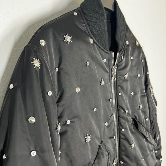 Sandro Sz 2 M Silencio Studded Bomber Black Jacket Full Zip - Picture 10 of 12